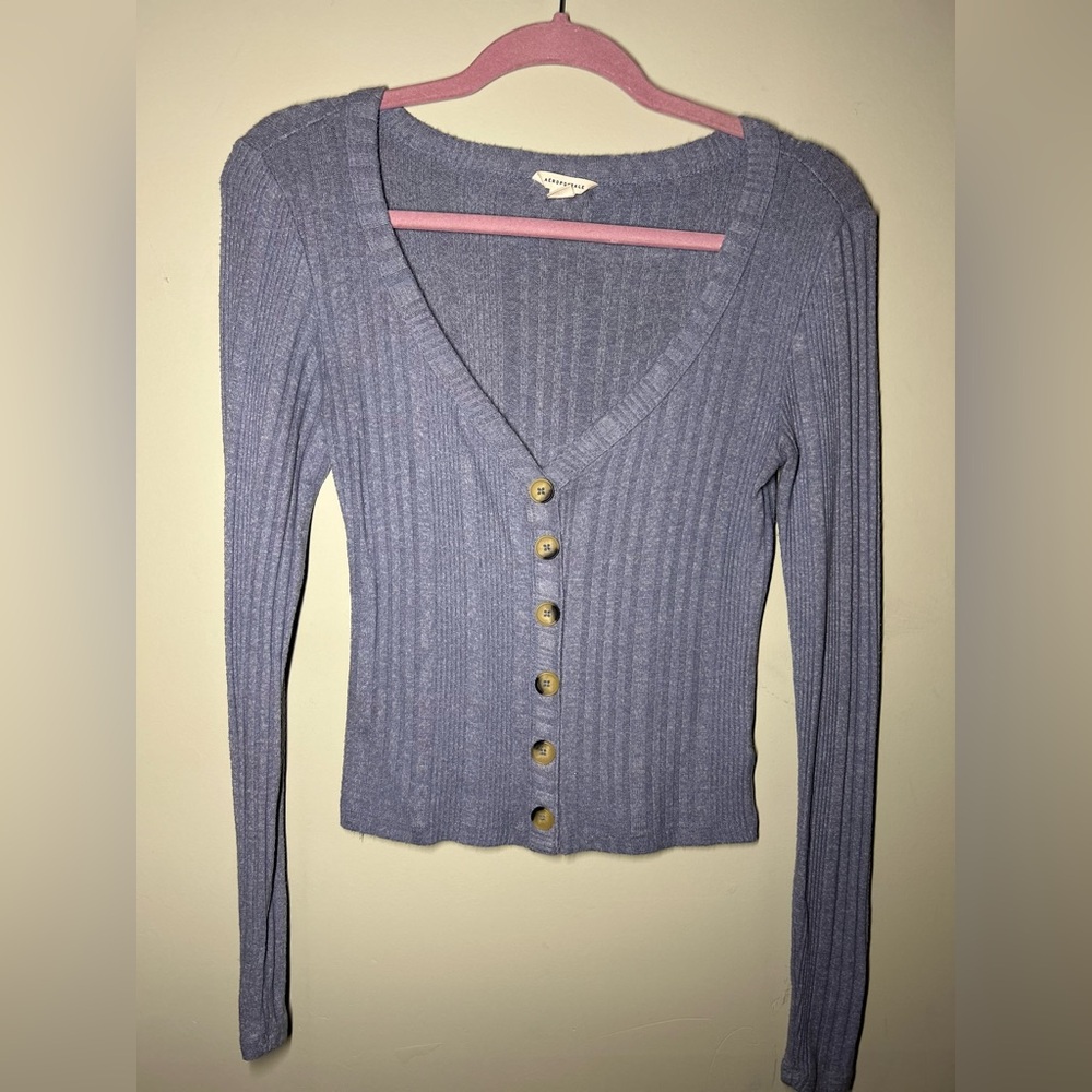 Lavender Ribbed Button-Up Cardigan